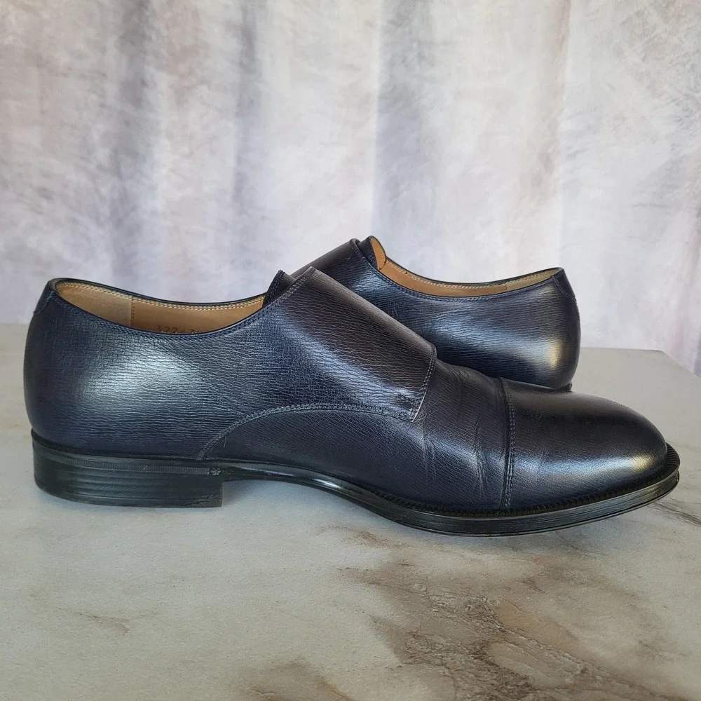 Gucci Monk Strap Shoes Mens US Size 11 Blue Leather Double Buckle Dress 322478